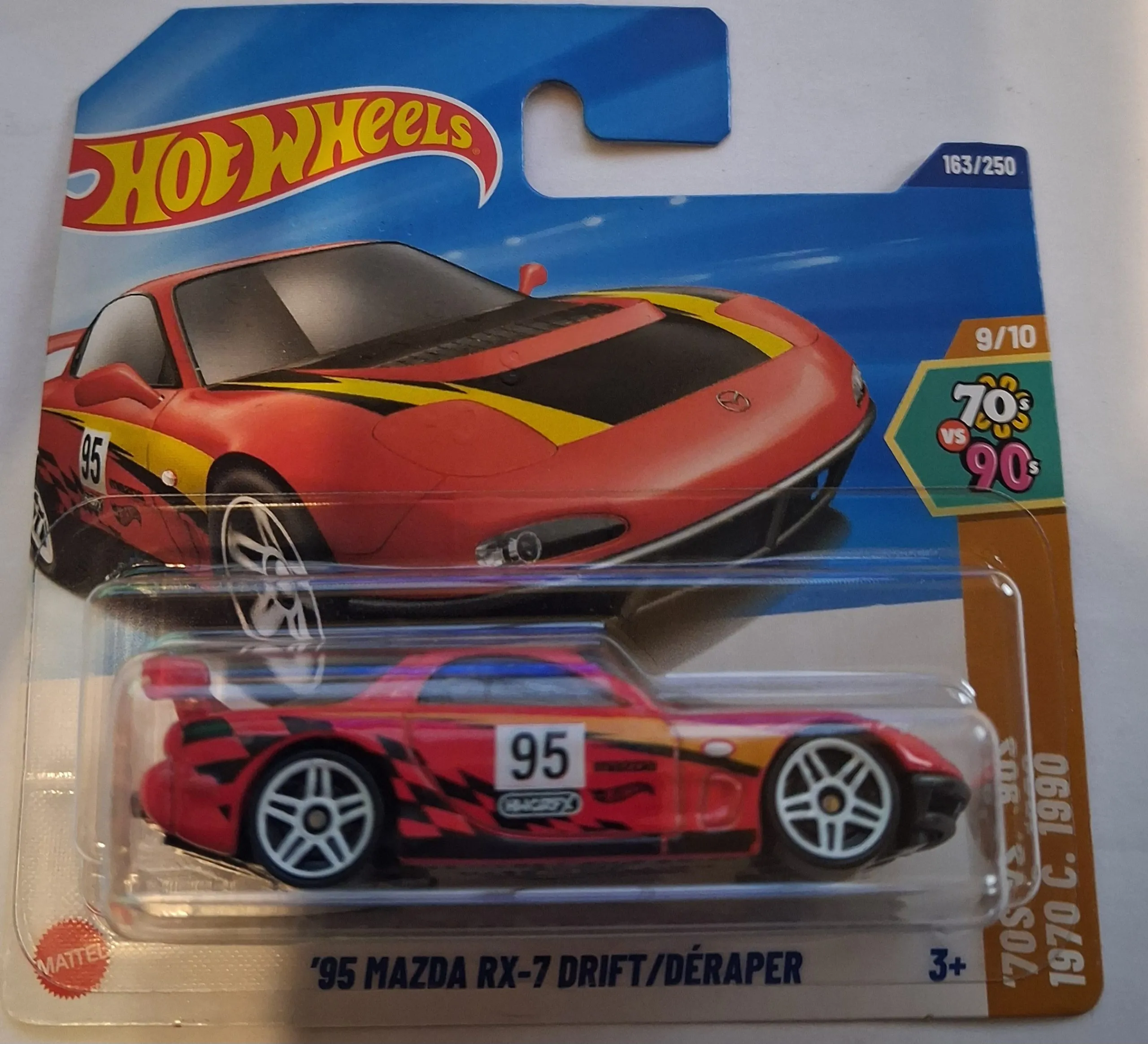 Hot Wheels '95 Mazda RX-7 Drift – 2024 HW: '70s vs '90s #163/250 – Red Diecast 1:64 Scale 1 159 Hot Wheels 95 Mazda RX7 Drift