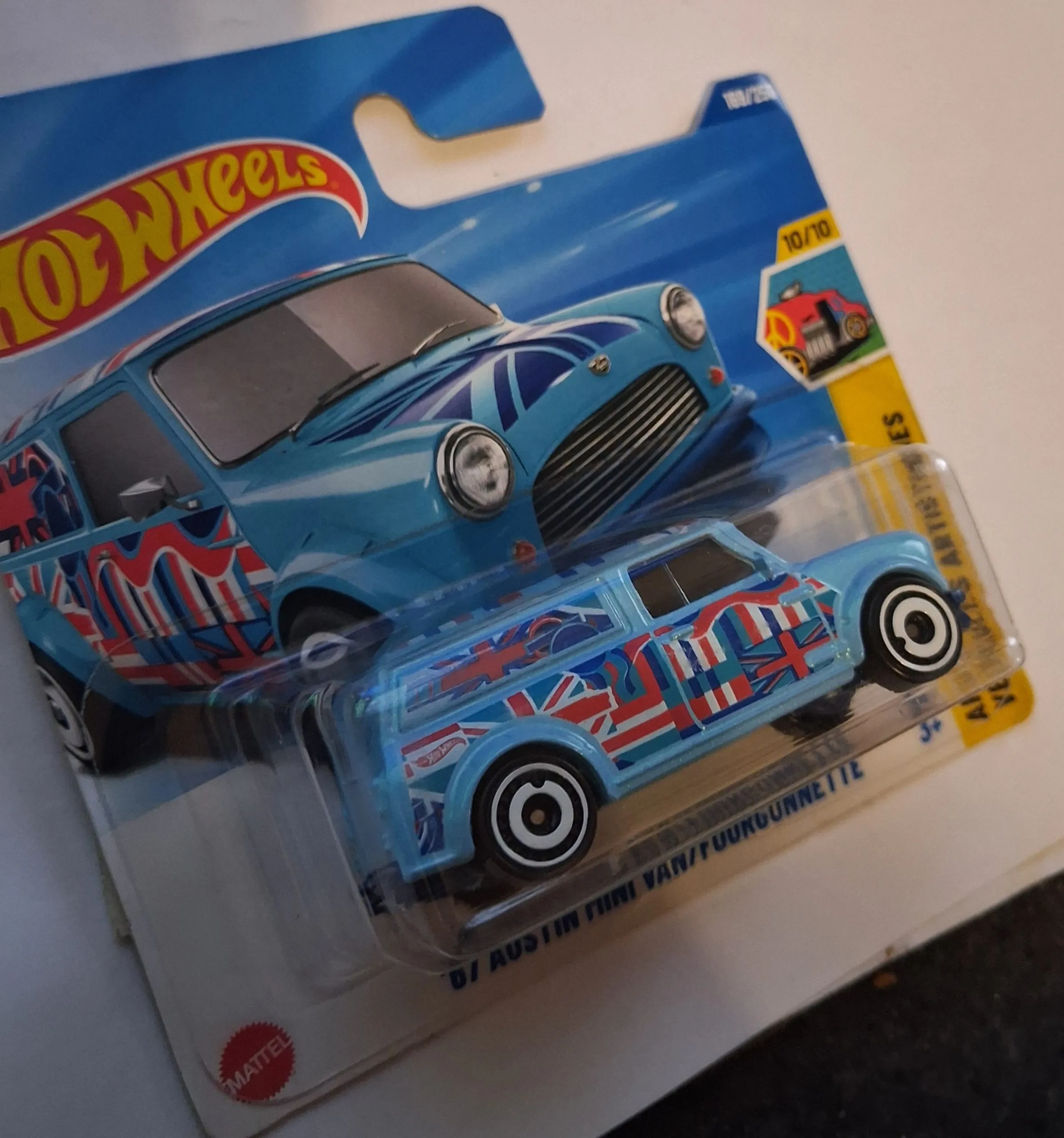 Hot Wheels '67 Austin Mini Van – 2024 HW Art Cars #169/250 – Light Blue Union Jack Diecast 1:64 Scale 2 Hot Wheels 67 Ausstin Mini Van